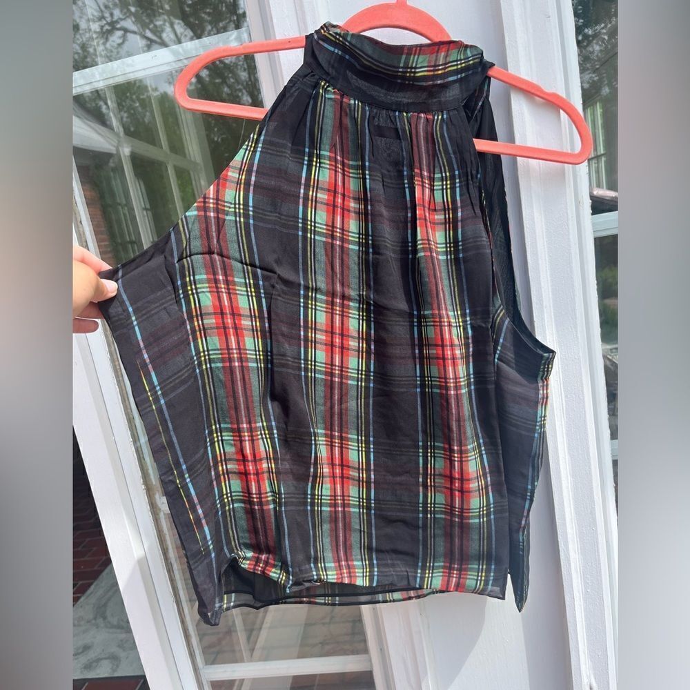 J Crew Halter Top with Neck Tie in Stewart Tartan Chiffon Blend NWT - Picture 7 of 9